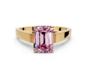 Solitaire Engagement Ring Setting for Fancy Pink Emerald Cut Center with Tapered Split Shoulders and Prong Head in Yellow Gold
