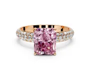 Solitaire Engagement Ring Setting for Fancy Pink Radiant Cut Center with Domed Multi-Row Pave Band and Prong Head in Rose Gold