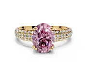 Solitaire Engagement Ring Setting for Fancy Pink Oval Center with Multi-Row Pave Accents and Basket Head in Yellow Gold