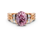 Solitaire Engagement Ring Setting for Fancy Pink Oval Center with Grooved Bar Accent Band and Prong Head in Rose Gold