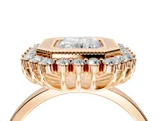 Halo Engagement Ring Setting for Radiant Cut Center with Milgrain Bezel Rim, Plain Band and Prong Head in Rose Gold