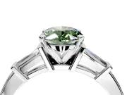 3 Stone Engagement Ring Setting for Fancy Green Oval Center with Channel Baguette Accents and Prong Head in Platinum