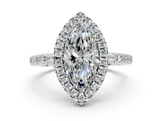 Pave Halo Engagement Ring Setting for Marquise Center with Single Row Pave Band and Prong Head in Sterling Silver