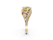 Halo Engagement Ring Setting for Fancy Yellow Pear-Shaped Center with Marquise and Pave Bypass Band and Prong Head in Yellow Gold