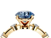Solitaire Engagement Ring Setting for Fancy Blue Round Cut Center with Bezel Station Band and Prong Head in Yellow Gold