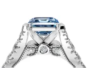 Solitaire Engagement Ring Setting for Fancy Blue Asscher Cut Center with Pave Cathedral Shoulders and Prong Head in Platinum