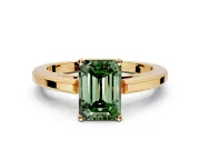 Solitaire Engagement Ring Setting for Fancy Green Emerald Cut Center with Flat-Sided Plain Band and Prong Head in Yellow Gold