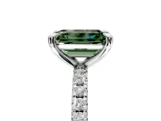 Solitaire Engagement Ring Setting for Fancy Green Emerald Cut Center with Fine Pave Narrow Band and Prong Head in White Gold