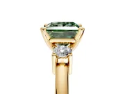 3 Stone Engagement Ring Setting for Fancy Green Princess Cut Center with Wide Plain Band and Prong Head in Yellow Gold