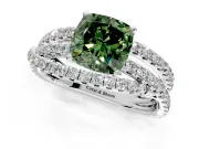 Solitaire Engagement Ring Setting for Fancy Green Cushion Cut Center with Woven 3-Strand Pave Band and Prong Head in Sterling Silver