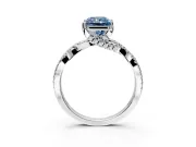 Solitaire Engagement Ring Setting for Fancy Blue Radiant Cut Center with Narrow Twist Pave Band and Prong Head in Platinum