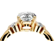 Solitaire Engagement Ring Setting for Oval Center with Grooved Bar Accent Band and Prong Head in Yellow Gold