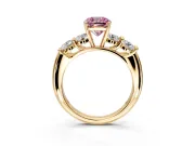 5 Stone Engagement Ring Setting for Fancy Pink Cushion Cut Center with Graduated Accents and Prong Head in Yellow Gold