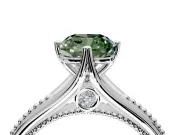 Solitaire Engagement Ring Setting for Fancy Green Cushion Cut Center with Milgrain Cathedral Band and Prong Head in Platinum