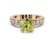 Solitaire Engagement Ring Setting for Fancy Yellow Round Cut Center with Channel-Set Accents and Prong Head in Rose Gold