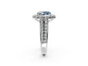 Large Accent Halo Engagement Ring Setting for Fancy Blue Oval Center with Pave Split Shank and Prong Head in Sterling Silver