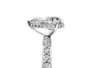 Hidden Halo Engagement Ring Setting for Pear-Shaped Center with Pave Band and Prong Head in Platinum