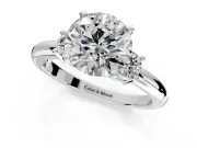 3 Stone Engagement Ring Setting for Round Cut Center with Wide Plain Band and Prong Head in Sterling Silver
