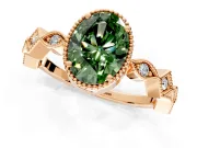 Milgrain Bezel Engagement Ring Setting for Fancy Green Oval Center with Marquise Stations and Bezel Head in Rose Gold