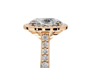 Halo Engagement Ring Setting for Oval Center with Pave Accents, Heart Basket and Prong Head in Rose Gold