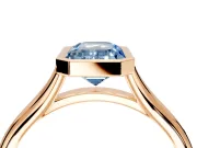 Solitaire Engagement Ring Setting for Fancy Blue Emerald Cut Center with V Split Shank and Bezel Head in Rose Gold