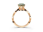 Solitaire Engagement Ring Setting for Fancy Green Princess Cut Center with Accented Twist Band and Leaf Prong Head in Rose Gold