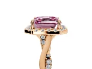 Halo Engagement Ring Setting for Fancy Pink Asscher Cut Center with Twist Band and Prong Head in Rose Gold