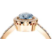 Halo Engagement Ring Setting for Fancy Blue Pear-Shaped Center with Inner Milgrain Border and Prong Head in Rose Gold