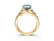 Solitaire Engagement Ring Setting for Fancy Blue Asscher Cut Center with Graduated Shared Prongs and Prong Head in Yellow Gold
