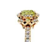 Halo Engagement Ring Setting for Fancy Yellow Cushion Cut Center with Openwork Halo, Pave Band and Prong Head in Yellow Gold