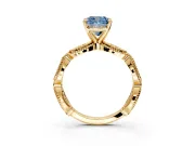 Solitaire Engagement Ring Setting for Fancy Blue Cushion Cut Center with Marquise Panel Band and Prong Head in Yellow Gold