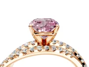 Solitaire Engagement Ring Setting for Fancy Pink Cushion Cut Center with Woven 3-Strand Pave Band and Prong Head in Rose Gold