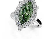 Single Halo Engagement Ring Setting for Fancy Green Marquise Center with Corner Claws, Plain Band and Prong Head in Sterling Silver