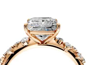 Cluster Engagement Ring Setting for Princess Cut Center with Round Cut Accent Band and Prong Head in Rose Gold