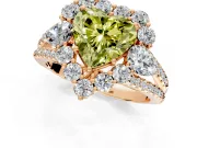 Halo Engagement Ring Setting for Fancy Yellow Heart-Shaped Center with Two-Strand Split Shank and Prong Head in Rose Gold