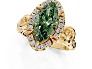 Halo Engagement Ring Setting for Fancy Green Marquise Center with Open Scroll Shoulders and Prong Head in Yellow Gold