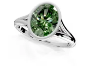 Solitaire Engagement Ring Setting for Fancy Green Oval Center with V Split Shank and Bezel Head in Platinum