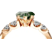 5 Stone Engagement Ring Setting for Fancy Green Heart-Shaped Center with Plain Band and Prong Head in Rose Gold