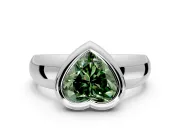 Solitaire Engagement Ring Setting for Fancy Green Heart-Shaped Center with Wide Band and Bezel Head in Sterling Silver