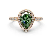 Halo Engagement Ring Setting for Fancy Green Pear-Shaped Center with Pave Accents, Heart Basket and Prong Head in Rose Gold