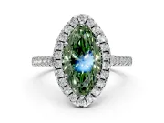Halo Engagement Ring Setting for Fancy Green Marquise Center with Raised Halo, Pave Band and Prong Head in Sterling Silver