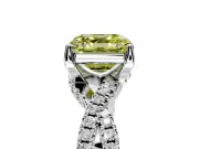 Solitaire Engagement Ring Setting for Fancy Yellow Asscher Cut Center with Narrow Twist Pave Band and Prong Head in White Gold