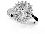 Starburst Halo Engagement Ring Setting for Oval Center with Flat Cathedral Band and Prong Head in White Gold