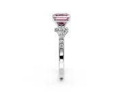 Solitaire Engagement Ring Setting for Fancy Pink Asscher Cut Center with Crossover Accents and Prong Head in Sterling Silver