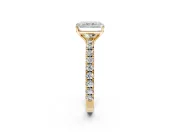 Solitaire Engagement Ring Setting for Radiant Cut Center with Large Accent Band and Prong Head in Yellow Gold
