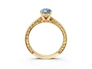 Solitaire Engagement Ring Setting for Fancy Blue Pear-Shaped Center with Engraved Milgrain Band and Prong Head in Yellow Gold
