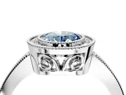 Halo Engagement Ring Setting for Fancy Blue Oval Center with Milgrain Halo, Pave Band and Prong Head in Sterling Silver