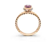 Halo Engagement Ring Setting for Fancy Pink Emerald Cut Center with Rope Twist Split Shank and Prong Head in Rose Gold