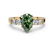 5 Stone Engagement Ring Setting for Fancy Green Pear-Shaped Center with Plain Band and Prong Head in Yellow Gold