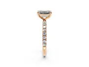 Solitaire Engagement Ring Setting for Emerald Cut Center with Micro Pave Band and Prong Head in Rose Gold